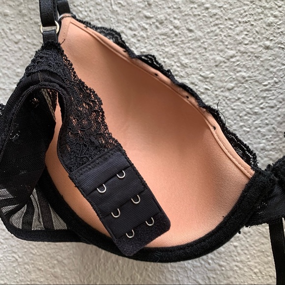 ELLE MacPherson sheer ribbons black nude lace bra Sz 36B lightly lined designer - Picture 8 of 16